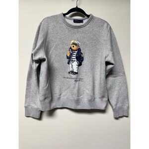 POLO RALPH LAUREN Captain Nautical Bear Print Gray Sweatshirt, Sz L